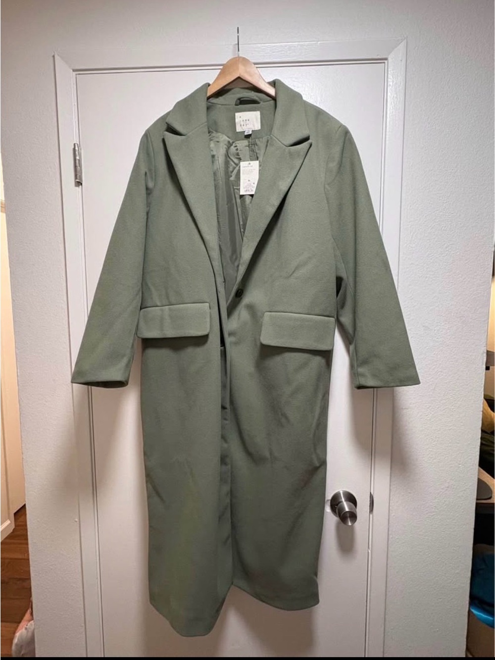a new day Olive Green Long Single-Breasted Trench Coat